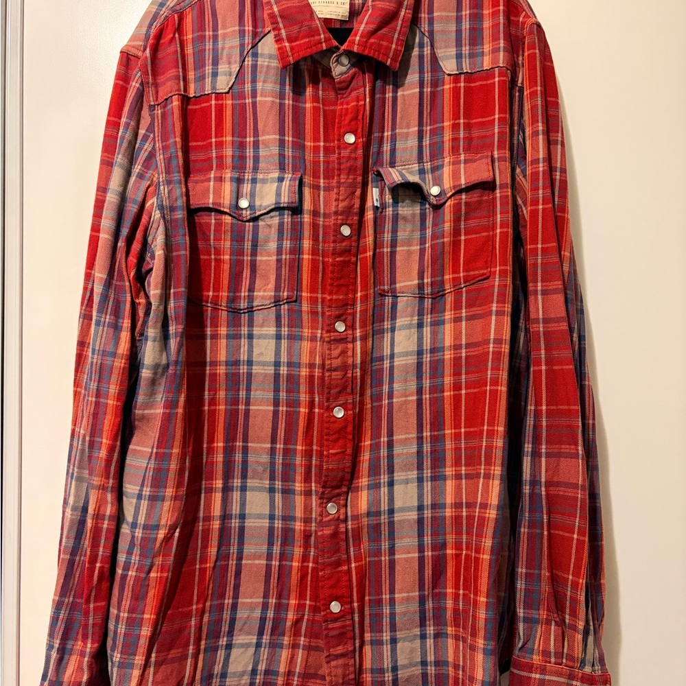 Levi's Vibrant Red and Blue Plaid Shirt